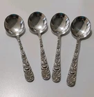 S. Kirk & Son Repousse Sterling Cream Soup Spoon, Set 4, Size 6  1/8" Monogram