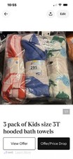 3 Pack Kids 3T Cotton Hooded Bath Towels Multicolor Animal Striped Soft