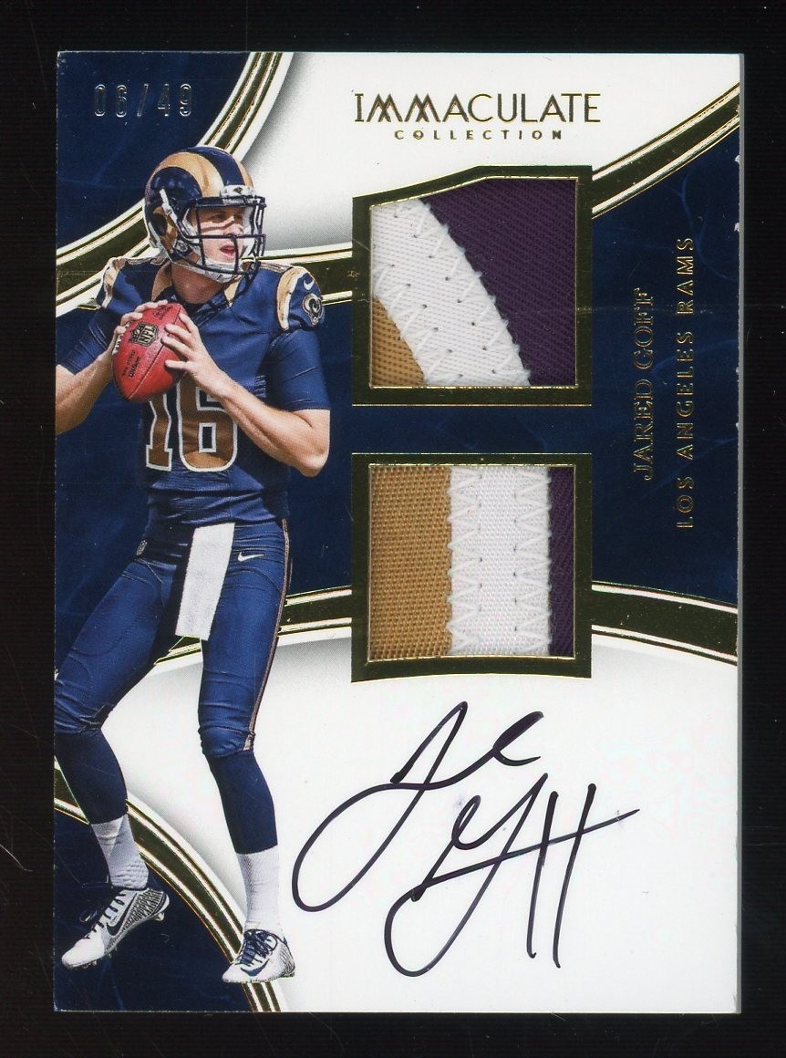 Jared Goff Panini Immaculate Rookie Premium Patch Autographs #JG Gold
