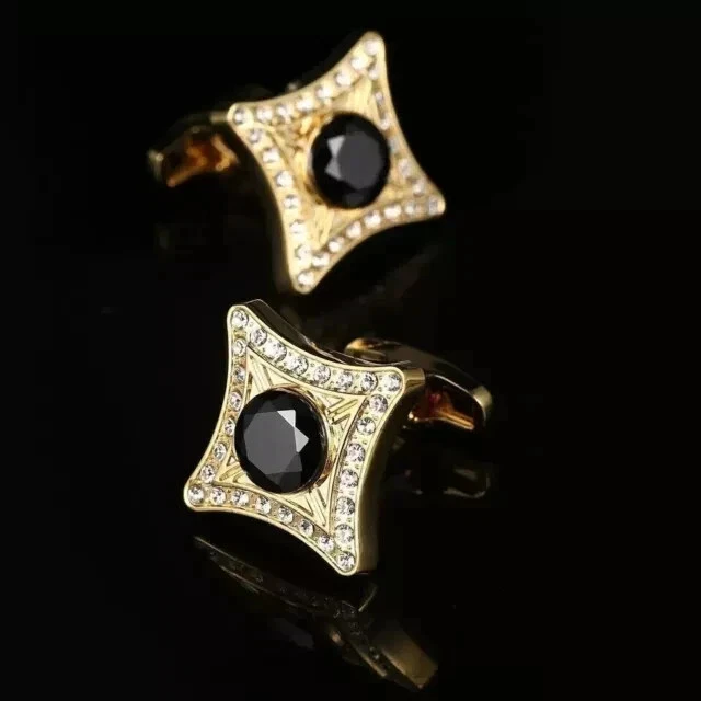 Lab Created Black Diamond 2Ct Round Cut Men's Cufflinks 14K Yellow Gold Plated - Image 2 of 4