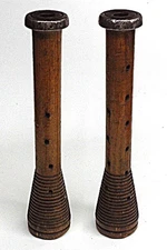 2 Vintage Wood Textile Mill Yarn Spool Candle Holders 12” Beehive Rustic Decor
