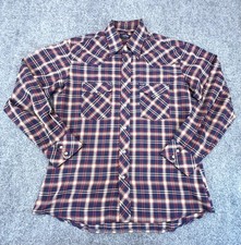 Vintage Wrangler Shirt Mens Large Blue Plaid Western Pearl Snap Korea 90s