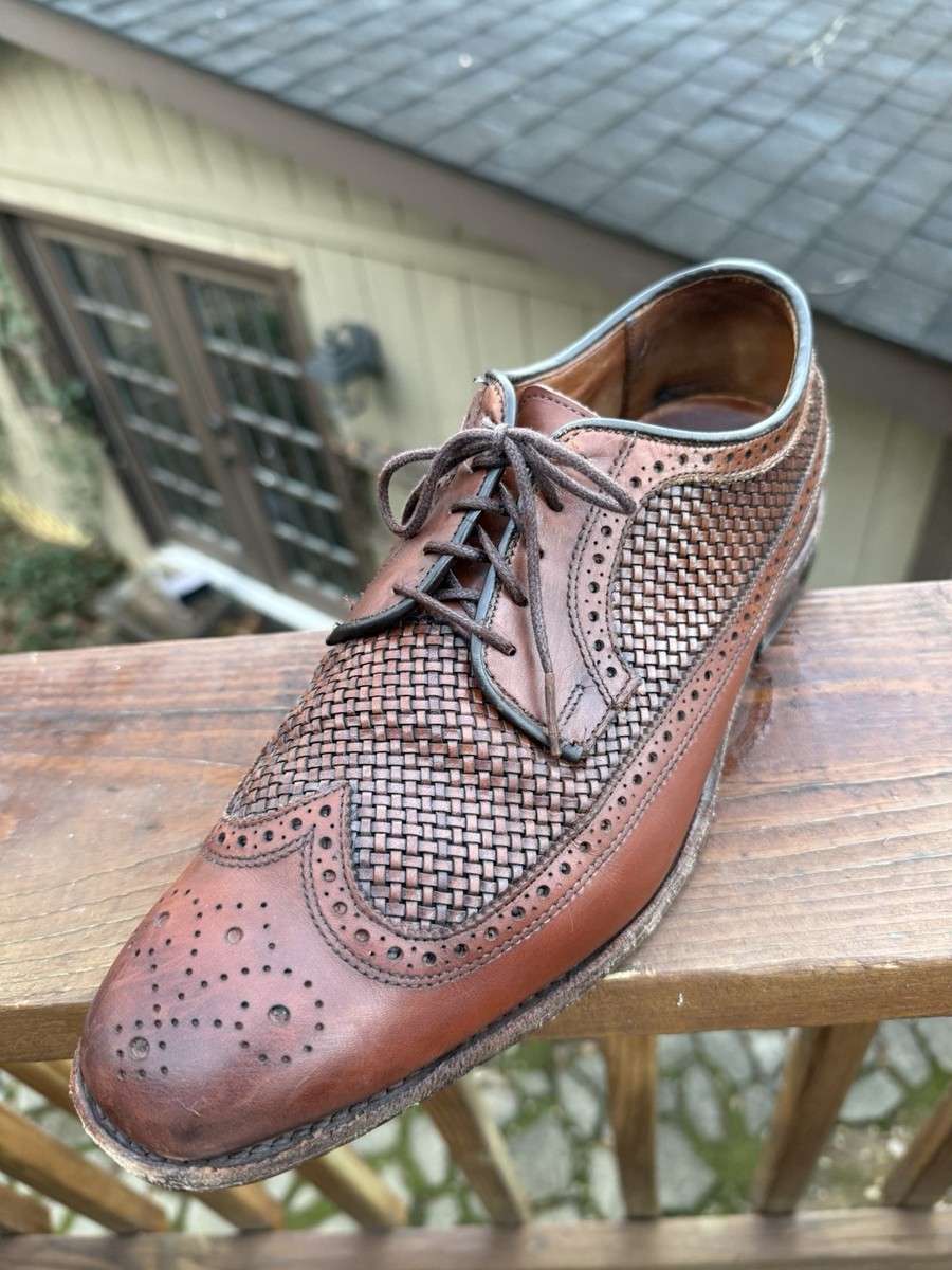 Allen Edmonds Leiden Dark Chili Basket Woven Check Wingtip Dress