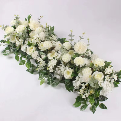 100 cm Luxus Weiße Rose Kunstblume Reihe Hochzeit Tisch Herzstück Blumen 
