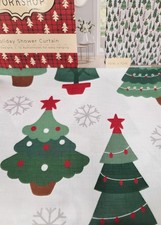 NWT Winter Workshop Christmas Tree Shower Curtain Fabric 70 x 72