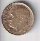1961-P ROOSEVELT DIME 10¢ PHILADELPHIA 90% SILVER COIN UNITED STATES OF AMERICA