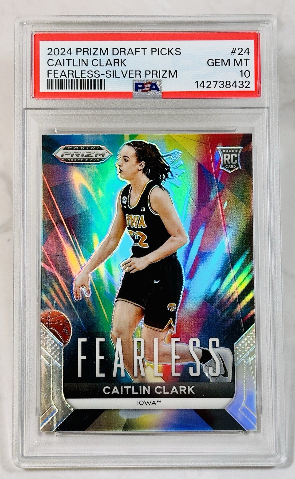 2024 Caitlin Clark Prizm Draft Picks Fearless-Silver PSA 10 #24 RC Cracked Slab 