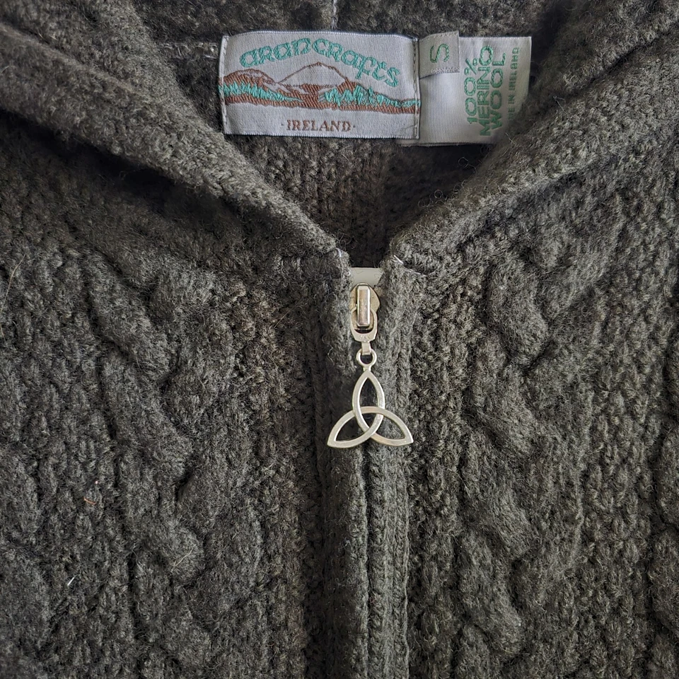 Suéter Aran Crafts Mujer Pequeño 100% Lana Merino Cremallera Completa Gris Con Capucha Irlanda Foto 2 de 4