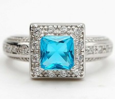2CT Blue Topaz  White Topaz 925 Solid Sterling Silver Ring Sz 7 UB3-9