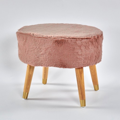 Modern Oval Faux Fur Ottoman Plush Padded Pouf w/ Wood Legs for Cozy Home Decor - Picture 23 of 80