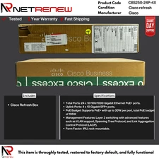 Cisco Refresh CBS250-24P-4X 24-Port Gigabit PoE+ Switch - 4x10G SFP+ Uplinks