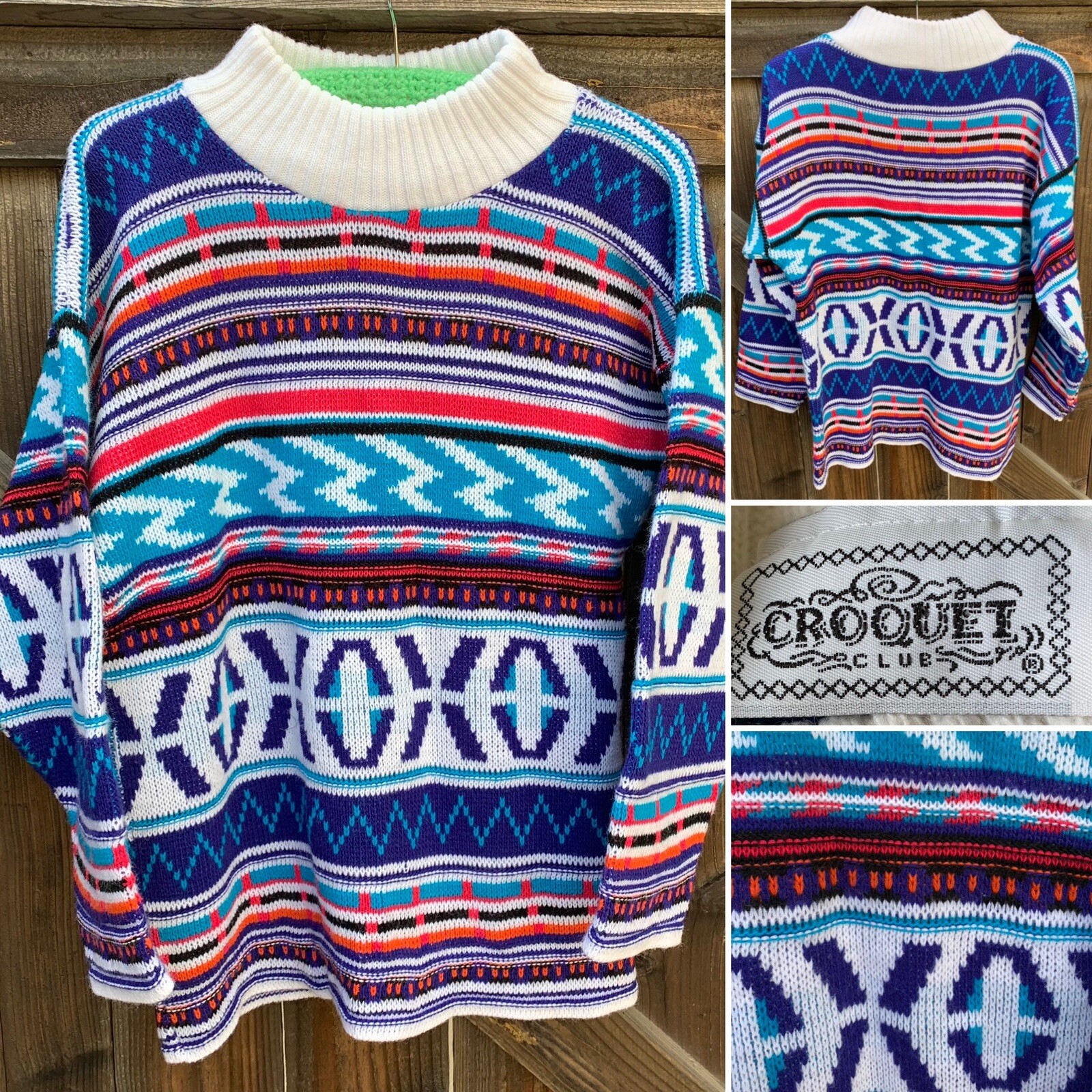vintage Croquet Club XOXO colorful geometric sweater … Gem