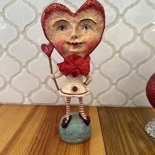 HopHopJingleBoo Debra Schoch for Bethany Lowe Red Valentine Heart Girl Folk Art