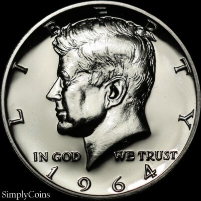 1964 Straight G Type 1 Reverse Kennedy Half Dollar GEM PROOF