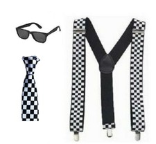 Mens 80s Ska TwoTone Kit Tie Braces Sunglasses Retro Mod Fancy Dress Accessory