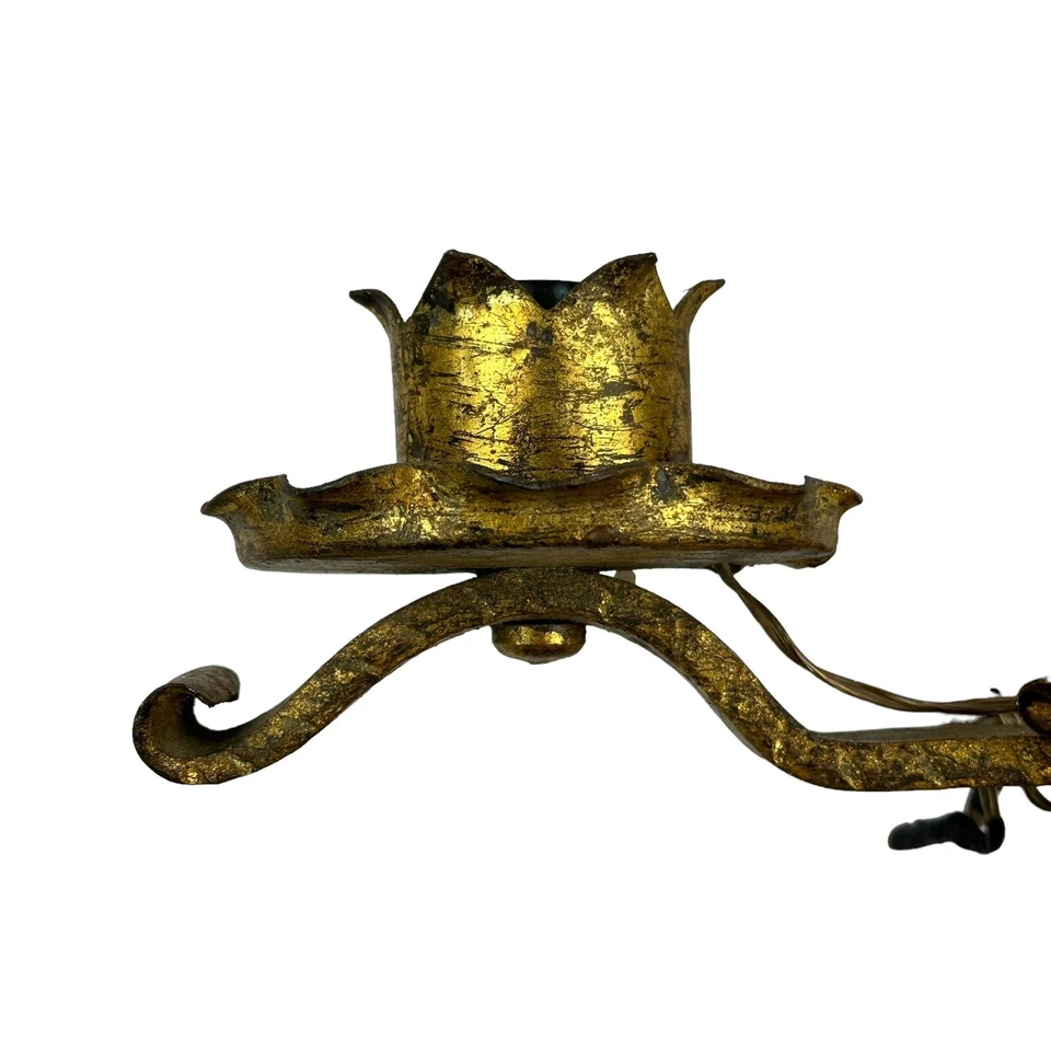 2 PC - Spanish Revival Hammered Double Wall Sconce Light Gold 14 X 16 - PAIR - Image 3 of 4