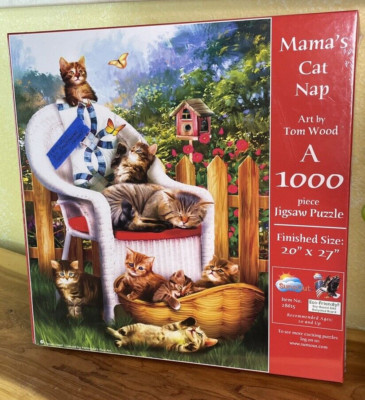 NEW SunsOut Jigsaw Puzzle Mamas Cat Nap Art By Tom Wood Cats Pet Puzzle 1000 Pcs