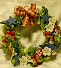 Spring EASTER 10" Wreath~ Vintage FARMHOUSE Style Floral w/Plastic Fruits    12