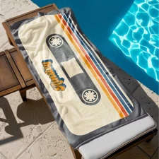 Personalized Retro Cassette Beach Towel, Custom Music Lover Gift for 2025