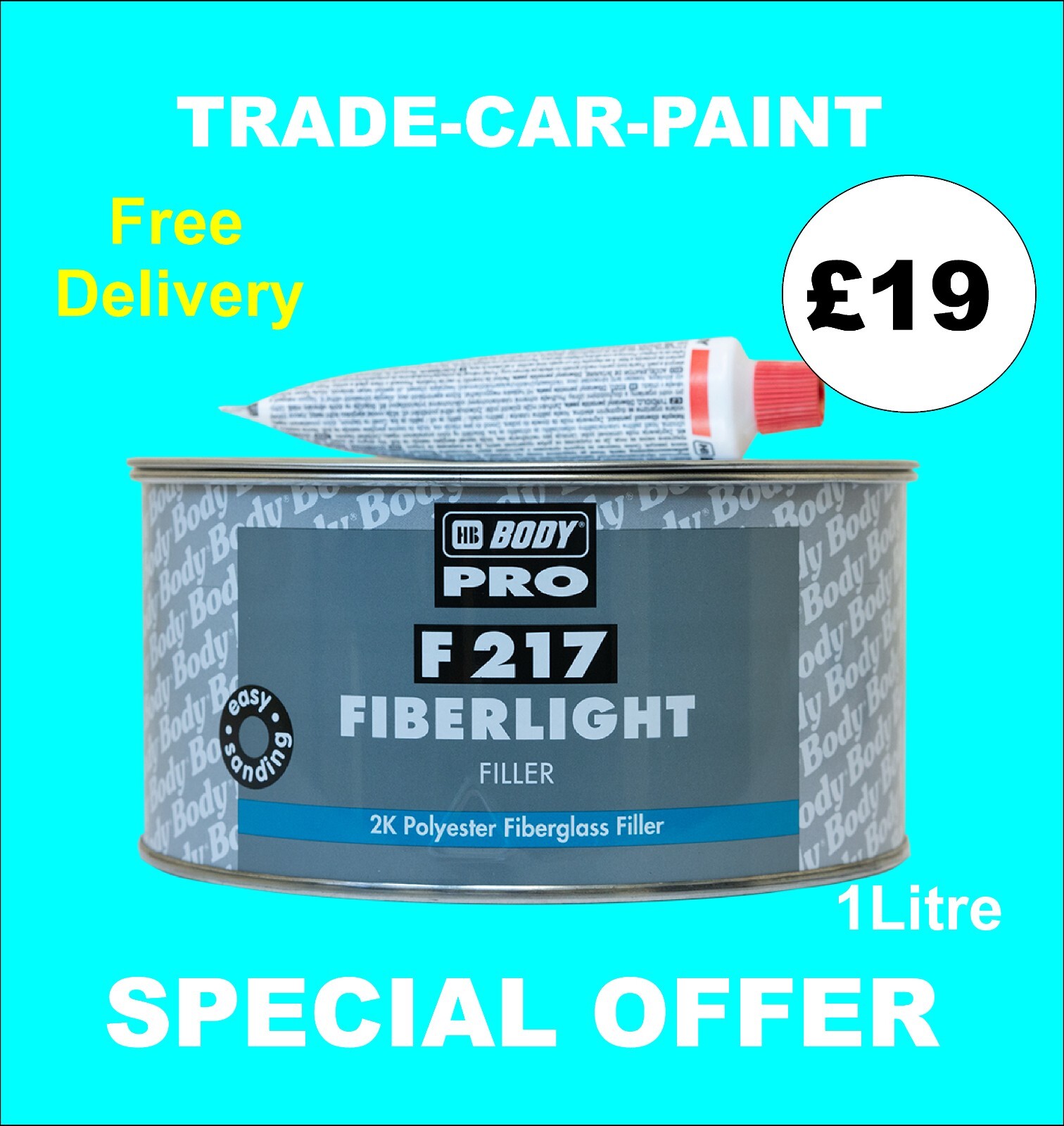 FIBERGLASS BODY FILLER for large cavities & small holes in metal and