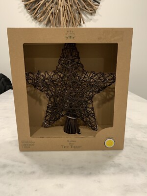 Bee & Willow  12-Inch LED Woven Star Rattan Christmas Tree Topper