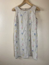 Talbots 6P 100% Linen Embroidered Floral Dress Mini Sheath Cottagecore Party