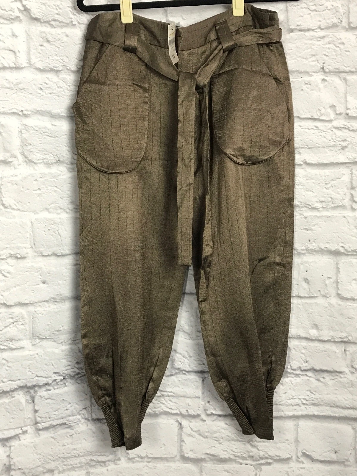 New RICHARD CHAI Love Brown Pinstripes Capri Belted Pants Women’s 6 W24