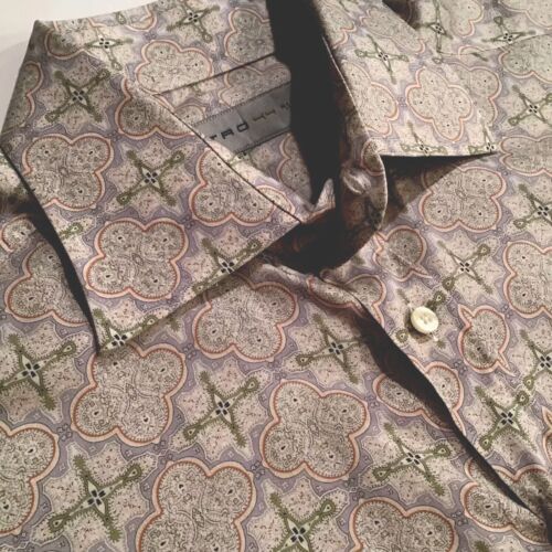 ETRO Men's Long Sleeve Button Up Geo Paisley Size 44 Cotton Dress Shirt - Picture 1 of 8