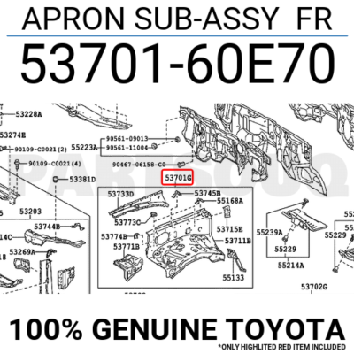 5370160E70 Genuine Toyota APRON SUB-ASSY FR 53701-60E70 | eBay
