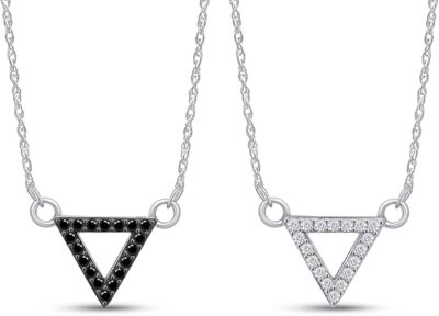 1/6ct White & Black Diamond Reversible Triangle Outline Pendant Necklace Silver