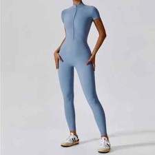 Yoga Set Women Jumpsuits One-Piece Suit Zipper Short Sleeve Gym Push Up Workout