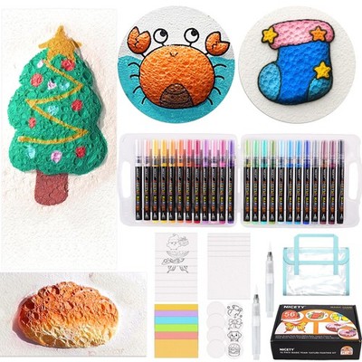 Magic Foam Texture Painting Kit, 56 Pack 3D Art Set with 24 Acrylic Paint Mar...
