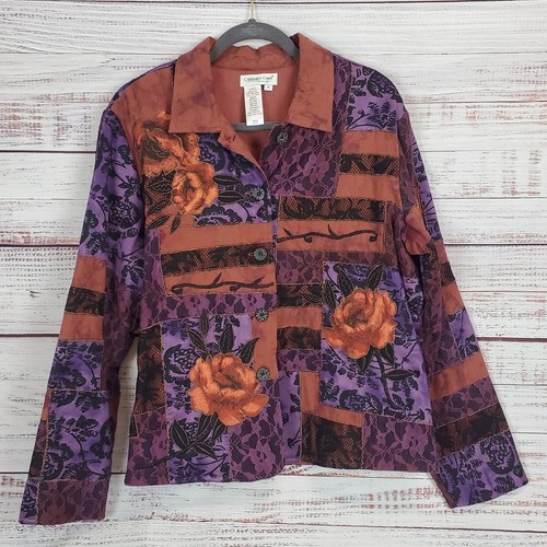 Veste Blazer Cropped Coldwater Creek - Taille 16 - Imprimé Floral Coloré - Occasion Excellent état