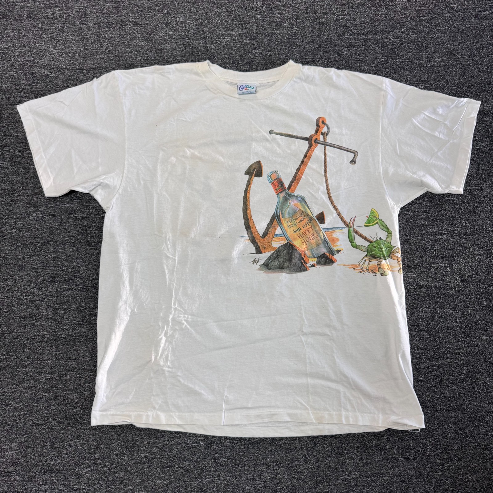 Vintage 90s Caribbean Soul Nautical Beach Island Surf T-Shirt 2XL On the Rocks