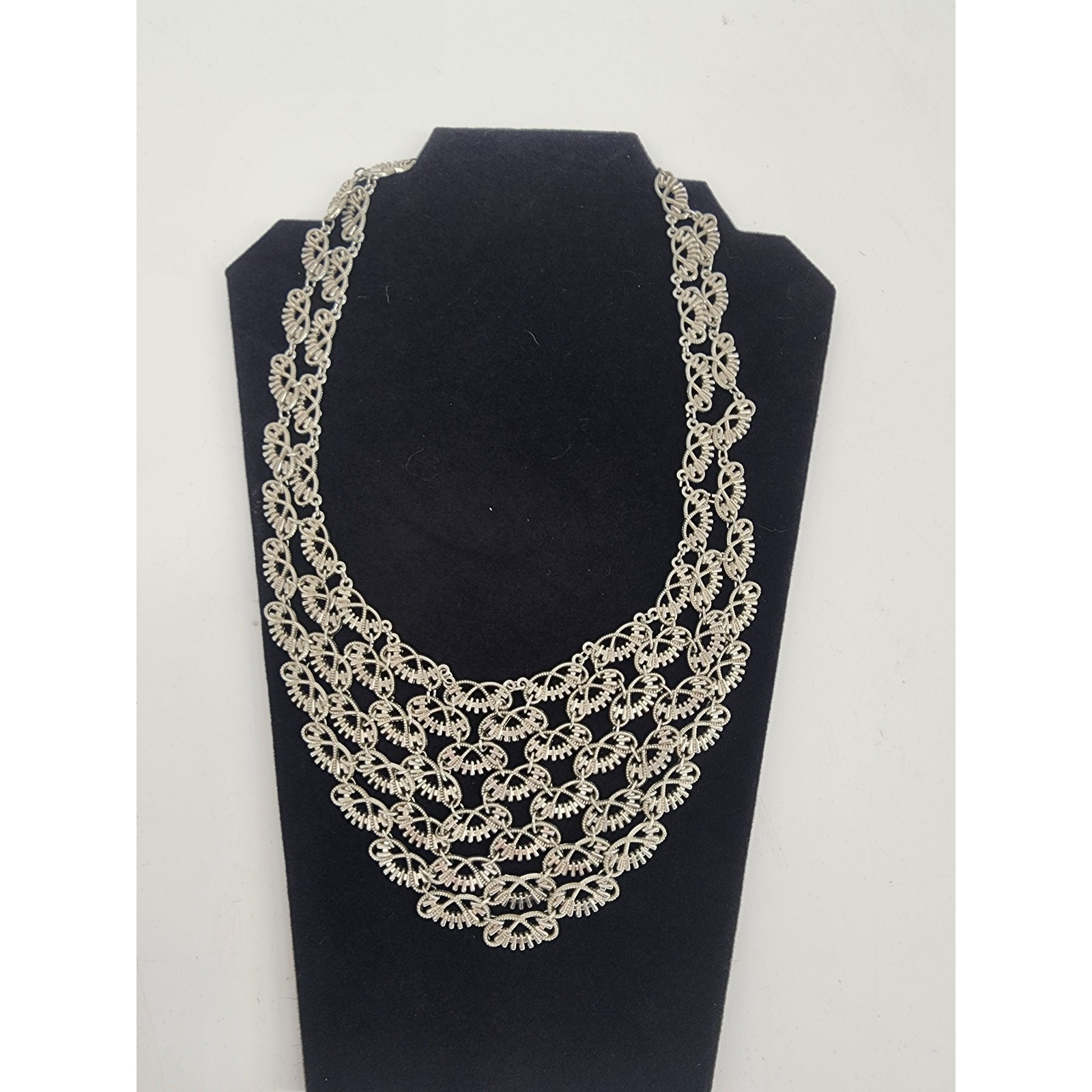 Stunning Silver-Toned Statement Bib Necklace - image 2