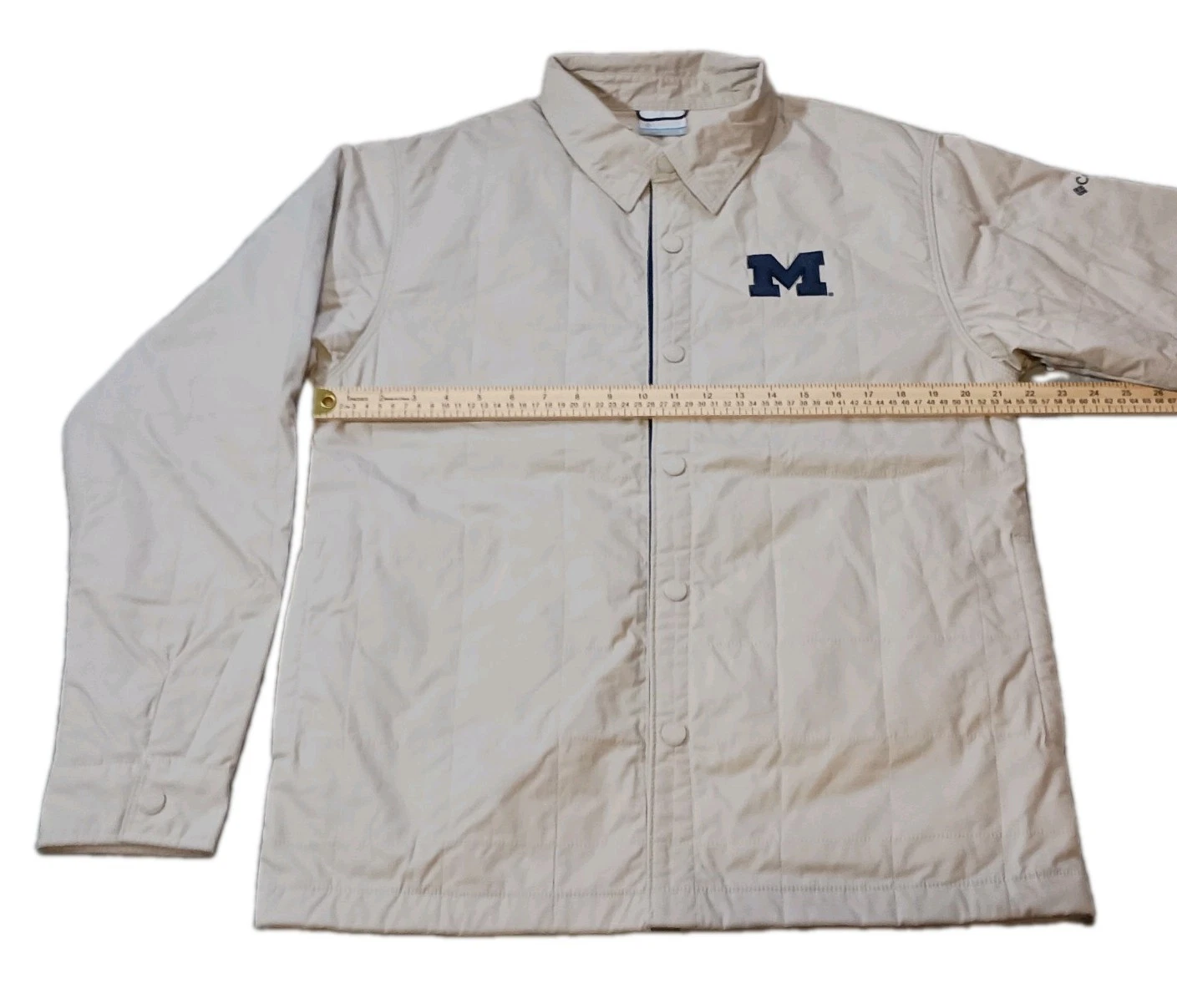 Michigan Wolverines Columbia Quilted Shirt Snap Jacket Tan Mens S Fits M/L NWT image 8