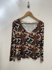 Kettlewell Freya Print Double Layered Top Size Medium Rustic Teal Autumn Colour