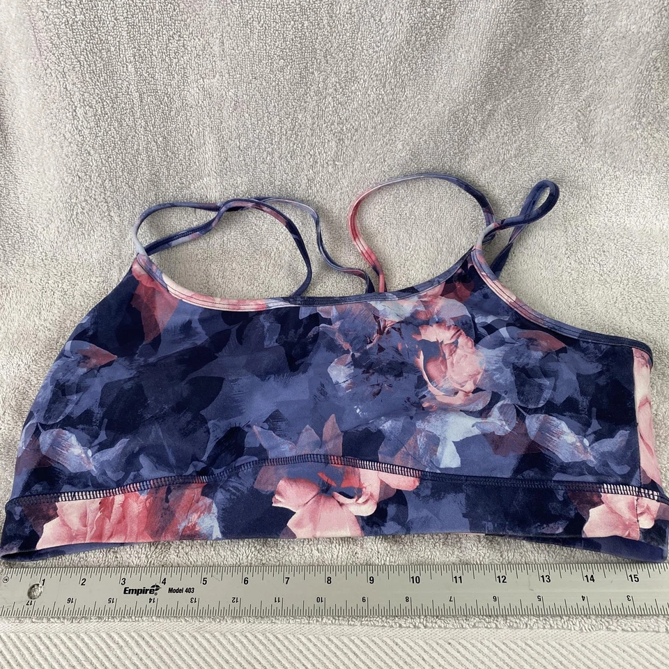 Sujetador deportivo Skechers para mujer XL azul rosa floral con tiras ropa deportiva yoga gimnasio top Foto 3 de 4