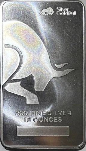 Silver Gold Bull 10 Oz Silver Bar .999