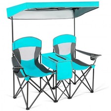 Portable Folding Camping Canopy Chairs with Cup Holder-Turquoise - Color: Turquo