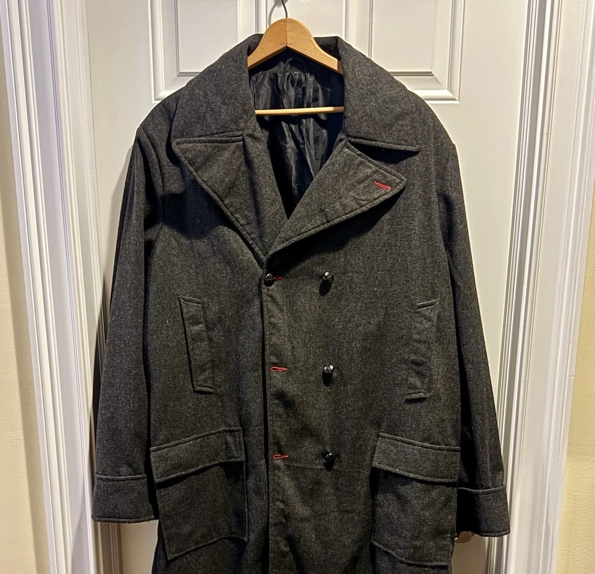 Big Tall 3XL Sherlock Holmes Grey Wool Trench Coat Detective Wool Long NO TAGS image 2