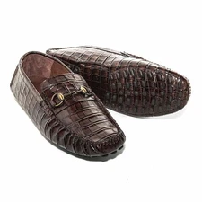 SIGOTTO UOMO Brown Italian Leather Crocodile Print Bit Moccasin (12)