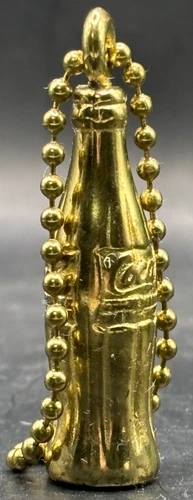 Vintage Coca-Cola Coke Miniature Gold Tone Metal Bottle Pendant Keychain/Charm