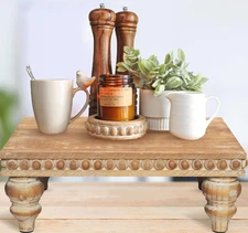 Decorative Wood Risers for Decor | Tiered Tray Stand | Farmhouse Beaded Riser...