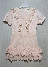 LULUS EYELET RUFFLED PINK CAP SLEEVES SHORT COTTON MINI DRESS LARGE