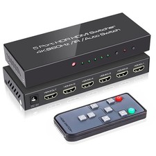 5 Port 4K HDMI Switch with Remote 5 in 1 Out 4K 60Hz HDMI 2.0 Video Switcher ...