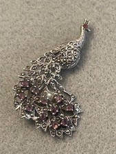 VINTAGE MARCASITE & AMETHYST PEACOCK PIN/BROOCH