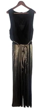 Full Pant Suit Set Ny Collection Sleeveless Black and Gold Size M, XL
