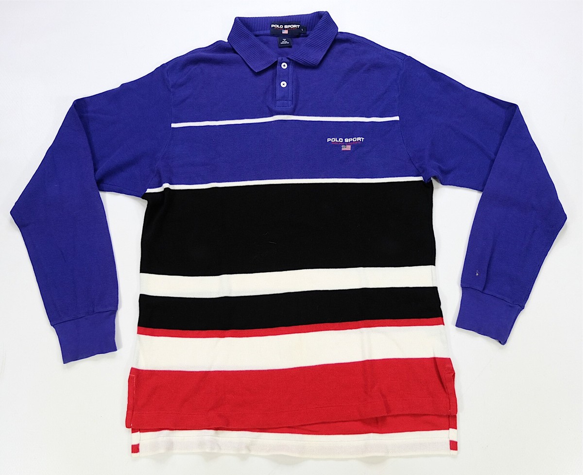 Rare VTG POLO SPORT Ralph Lauren Spell Out USA Flag Striped