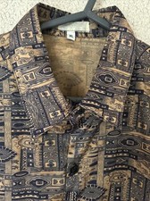 Thai Silk Shirt Bronze Mix Short Sleeve Retro Vibes Summer Top Size XL P-P24"